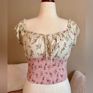 Sienna Sky Top Cropped Sweetheart bow tie neckline Womens M Pink Floral Milkmaid